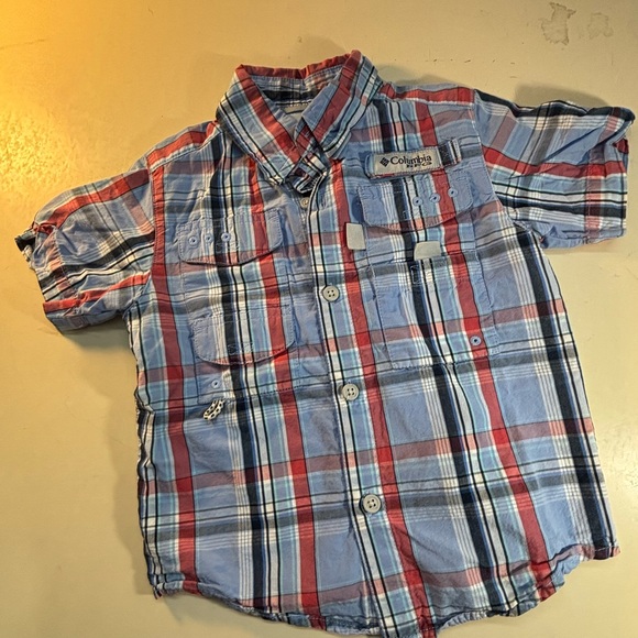 Columbia Kids Button Down Shirt - Red, Blue, and White Plaid - Picture 1 of 7